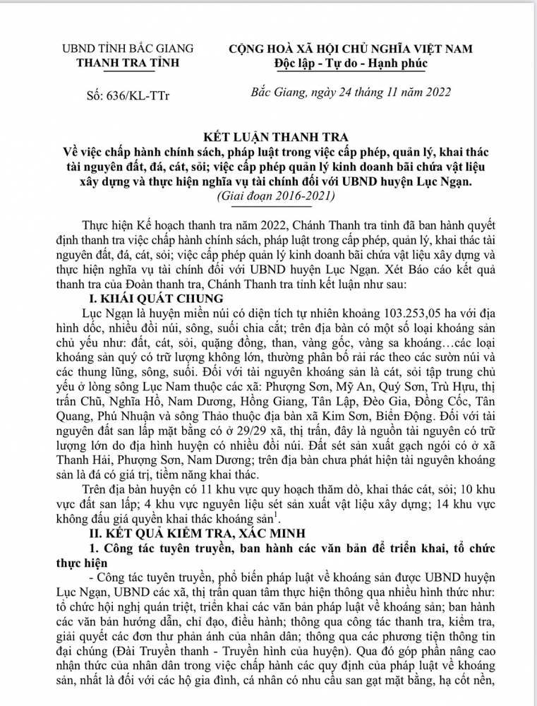 Thanh tra tỉnh Bắc Giang điểm mặt loạt doanh nghiệp khai thác khoáng sản dính sai phạm trên địa bàn huyện Lục Ngạn