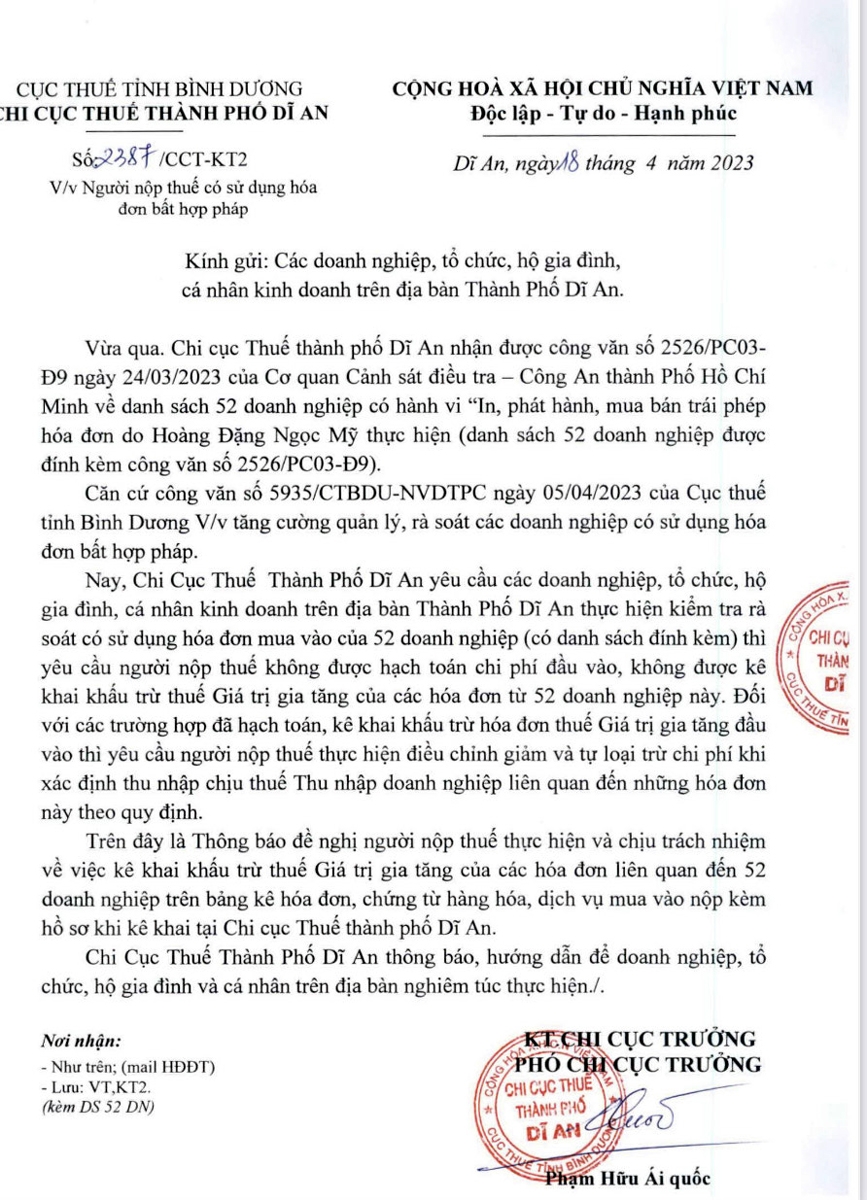 Bình Dương: Yêu cầu kiểm tra, rà soát việc người nộp thuế có sử dụng hóa đơn bất hợp pháp