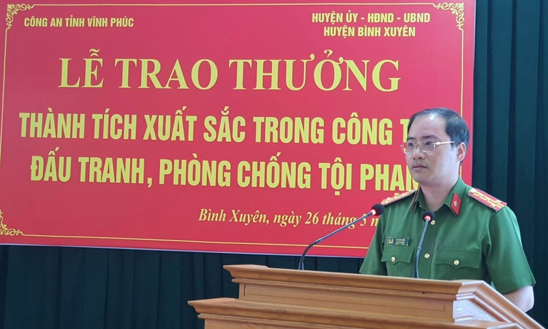 Vĩnh Phúc: Trao thưởng Công an huyện Bình Xuyên trong công tác đấu tranh, phòng chống tội phạm