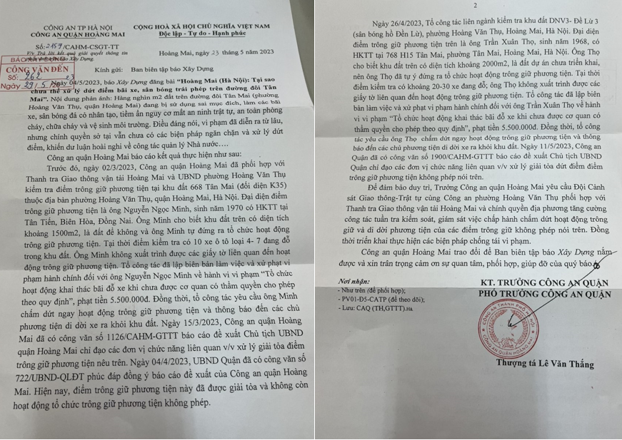 Công an quận Hoàng Mai phúc đáp nội dung phản ánh của Báo điện tử Xây dựng tại phường Hoàng Văn Thụ