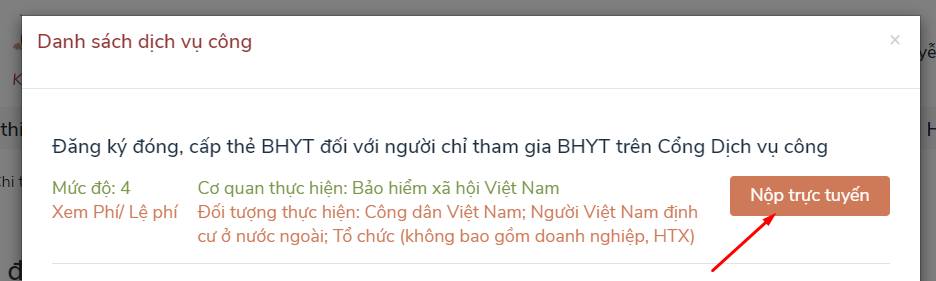 Hướng dẫn thực hiện DVC đăng ký đóng, cấp thẻ BHYT đối với người chỉ tham gia BHYT và hưởng BHXH một lần