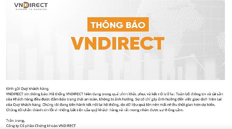 Tạm ngắt kết nối giao dịch từ VNDIRECT tới HOSE