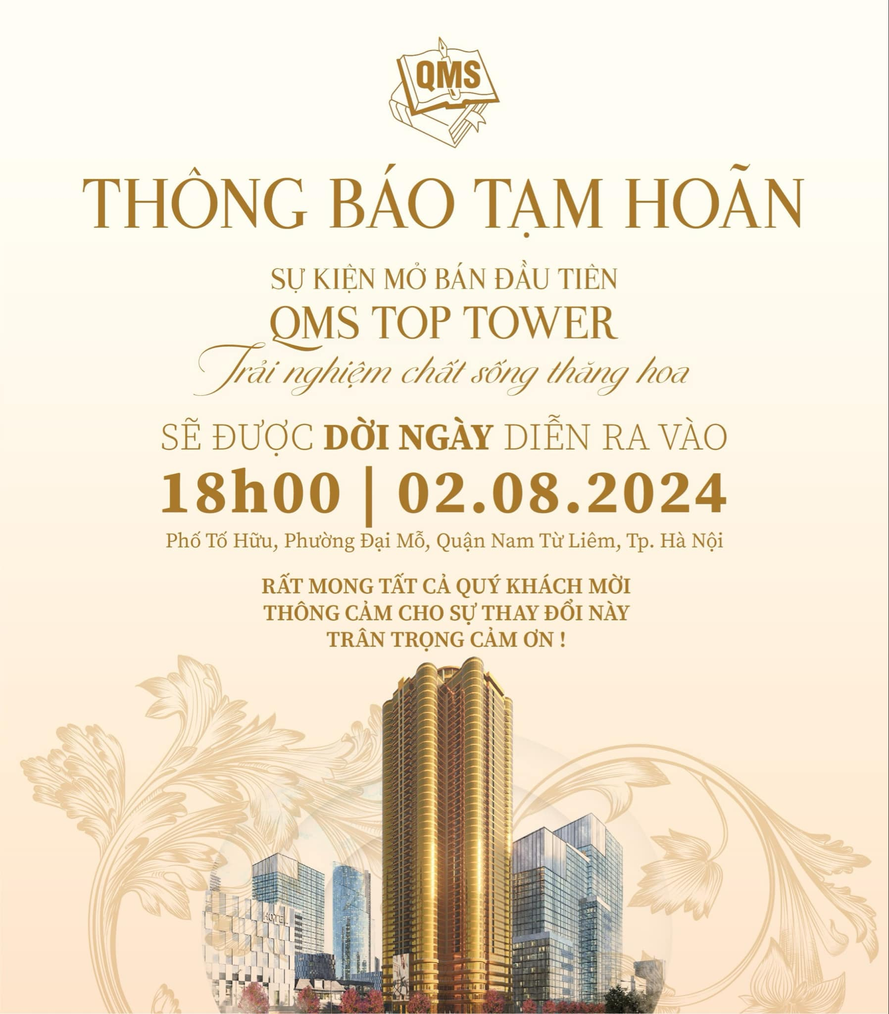 Lùi lịch mở bán QMS Top Tower Tố Hữu