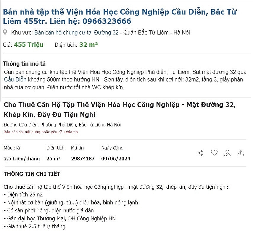 Hà Nội: Nhà tập thể hơn 50 năm tuổi xuống cấp trầm trọng vẫn rao bán gần 500 triệu đồng/căn