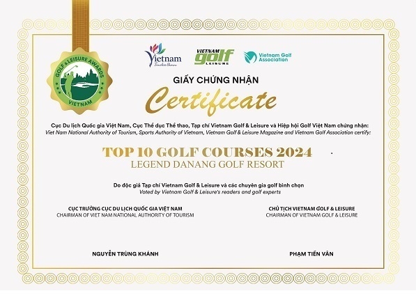 Legend Danang Golf Resort lần thứ 2 liên tiếp được vinh danh Top 10 sân golf tốt nhất Việt Nam