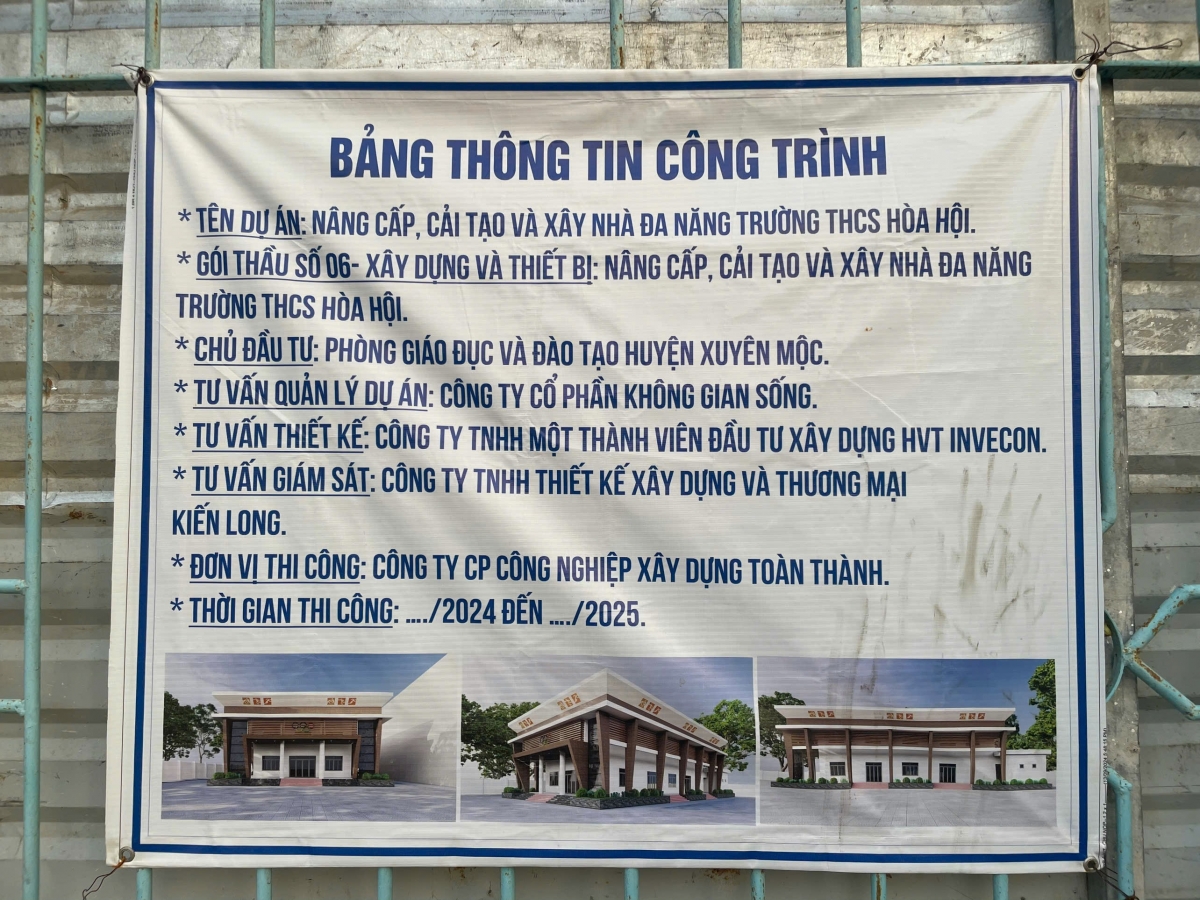 Công trường ngổn ngang tại dự án Nâng cấp, cải tạo và xây nhà đa năng trường THCS Hòa Hội