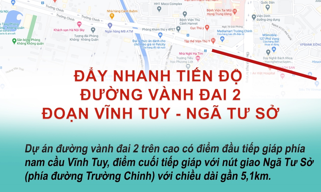 Hà Nội: Đẩy nhanh tiến độ đường vành đai 2 trên cao, đoạn Ngã Tư Sở - Vĩnh Tuy