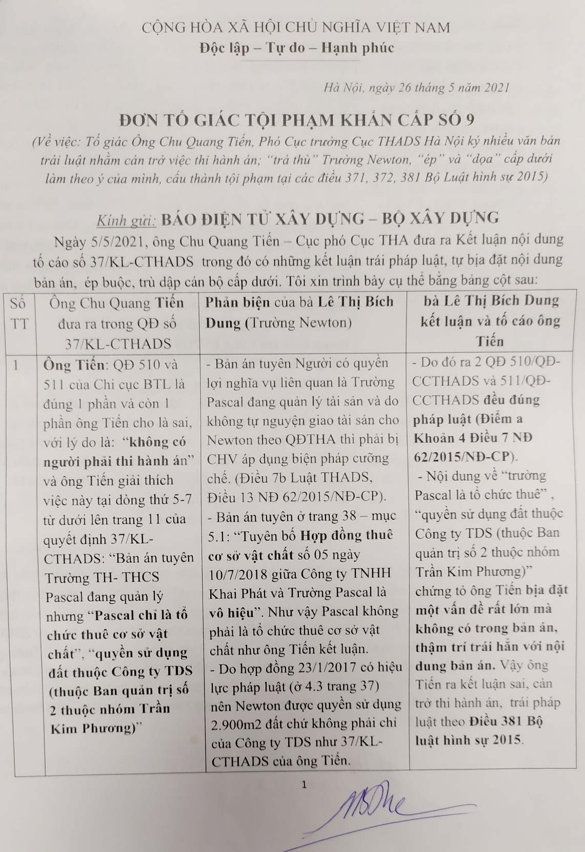 vu tranh chap lo dat xay dung truong hoc o bac tu liem truong newton to pho cuc truong cuc thi hanh an dan su ha noi ra van ban trai luat