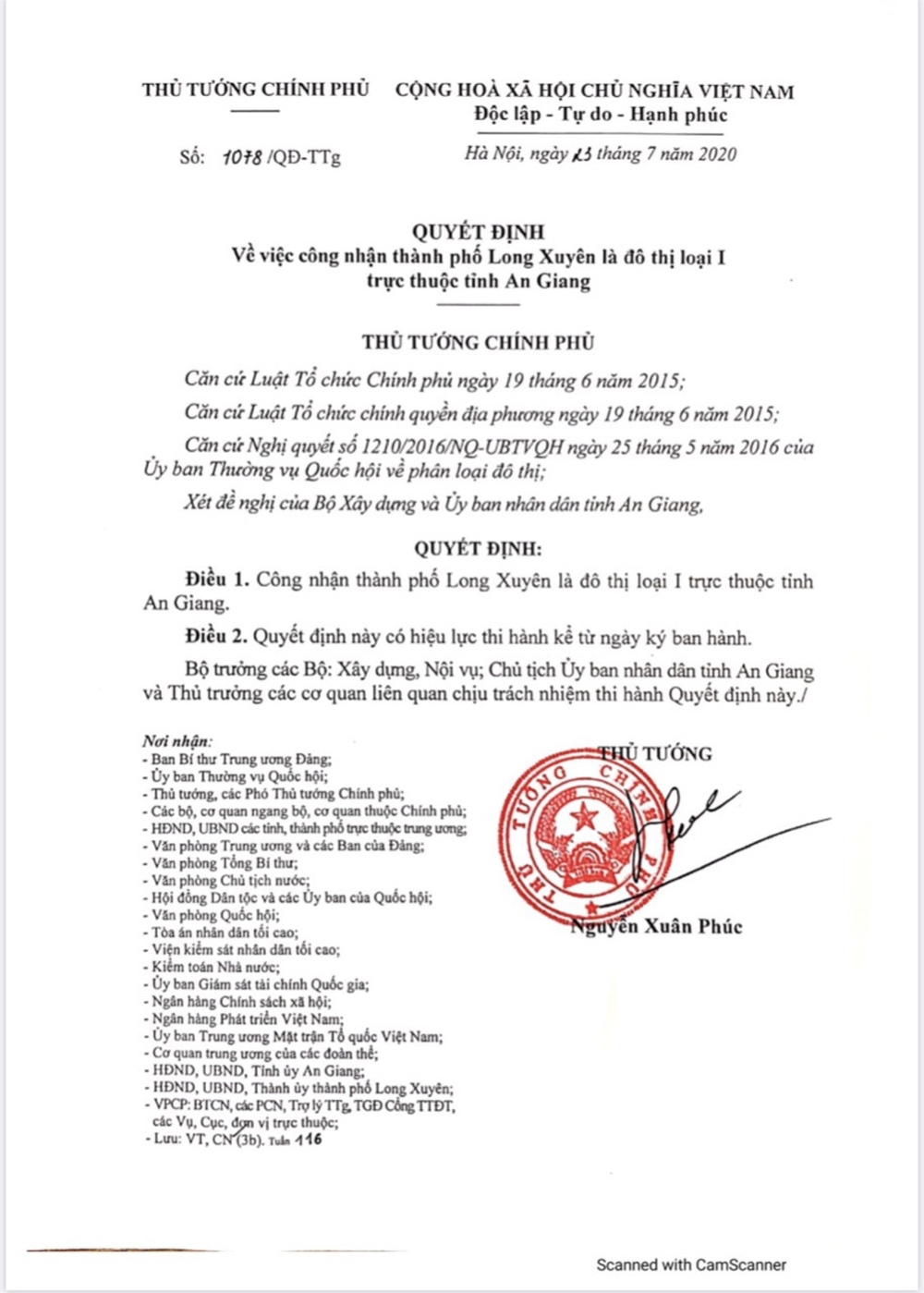 thanh pho long xuyen la do thi loai i truc thuoc tinh an giang