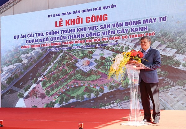 ngo quyen hai phong khoi cong du an cai tao chinh trang khu vuc san van dong may to thanh cong vien cay xanh