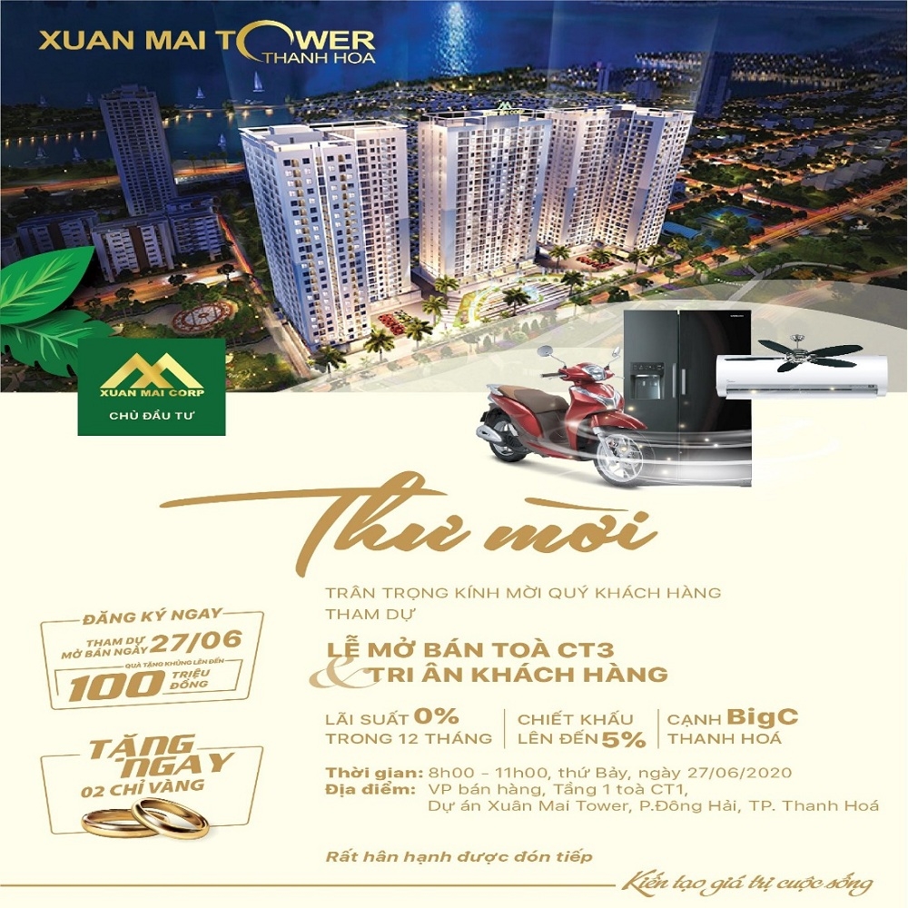 Xuân Mai Tower Thanh Hoá chính thức mở bán căn hộ tòa CT3