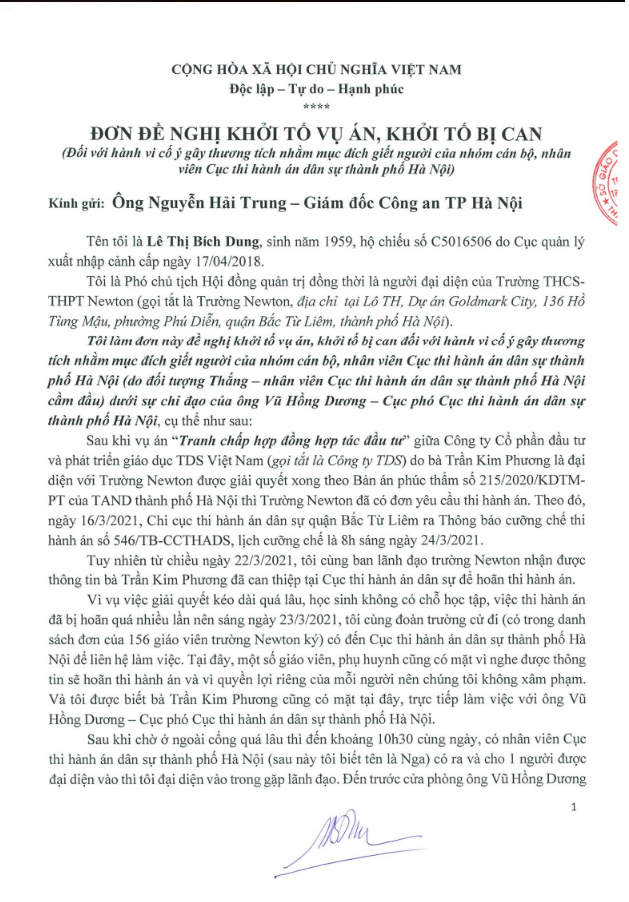 vu tranh chap lo dat xay dung truong hoc tai bac tu liem truong thcs thpt newton co don de nghi khoi to vu an co y gay thuong tich